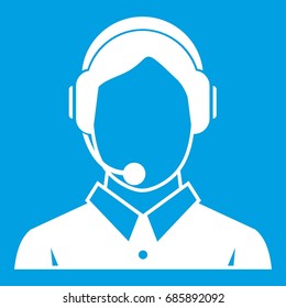 Client services and communication, phone assistance icon white isolated on blue background vector illustration