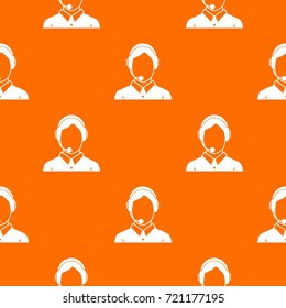 Client services and communication, phone assistance pattern repeat seamless in orange color for any design. Vector geometric illustration