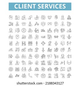 Client services icons, line symbols, web signs, vector set, isolated illustration