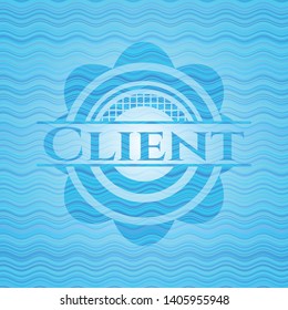 Client sky blue water style emblem. Vector Illustration. Detailed.