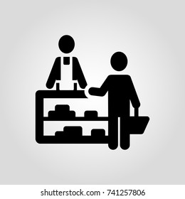 the client is standing by the storefront with shopping card in hand isolated flat vector icon