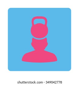 Client Stress vector icon. Style is flat rounded square button, pink and blue colors, white background.
