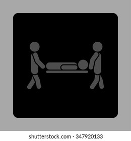 Client Stretcher vector icon. Style is flat rounded square button, gray and black colors, silver background.