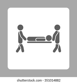 Client Stretcher vector icon. Style is flat rounded square button, dark gray and white colors, silver background.