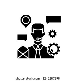 Client support black icon, concept vector sign on isolated background. Client support illustration, symbol