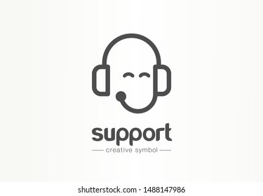 Client Support, Customer Service Creative Symbol Concept. Call Center, Contact Us Abstract Business Logo Idea. Headset And Smile Icon. Corporate Identity Logotype, Company Graphic Design Tamplate