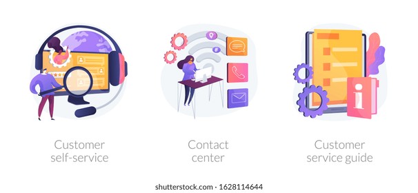 Client support online helpline. Digital product maintenance tutorial. Customer self-service, contact center, customer service guide metaphors. Vector isolated concept metaphor illustrations