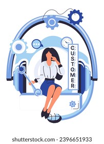 Client support vector illustration. Customer service thrives on effective client support, creating harmonious online experience The organizations commitment to client support reflects in its seamless