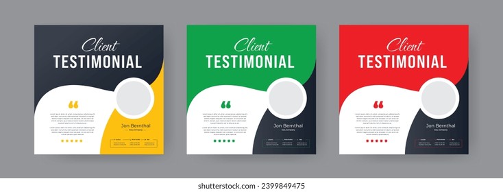 client testimonial design. client feedback or customer review social media web banner set.