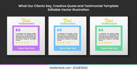 Testimonios de clientes, Cotización, Infografía, Plantilla de comentarios Ilustración de vectores editable 