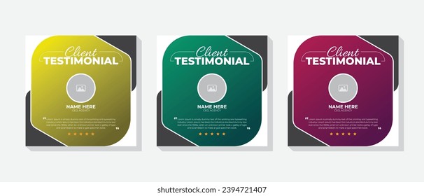 Client testimonial social media post design, client testimonials social media post banner design template, Square size 3 colorful layout.