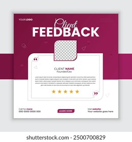 Client testimonial vector design template, client testimonial social media web banner template, customer feedback testimonial vector template, client review template.