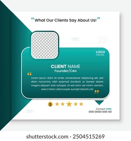 Client testimonial vector design template, client testimonial social media web banner template, customer feedback testimonial vector template, client review template.