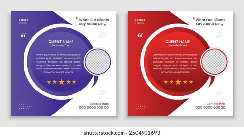 Client testimonial vector design template, client testimonial social media web banner template, customer feedback testimonial vector template, client review template.