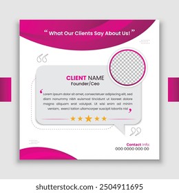 Client testimonial vector design template, client testimonial social media web banner template, customer feedback testimonial vector template, client review template.