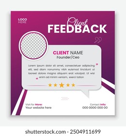 Client testimonial vector design template, client testimonial social media web banner template, customer feedback testimonial vector template, client review template.
