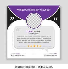 Client testimonial vector design template, client testimonial social media web banner template, customer feedback testimonial vector template, client review template.