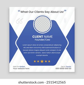Client testimonial vector design template, client testimonial social media web banner template, customer feedback testimonial vector template, client review template.