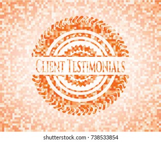 Client Testimonials abstract orange mosaic emblem with background