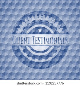 Client Testimonials blue polygonal badge.
