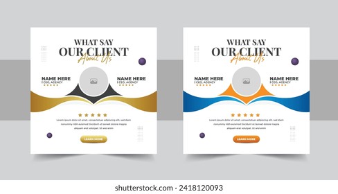 Client testimonials or customer feedback social media post web banner template, Customer service client feedback review social media post. Client feedback social media post banner template vector