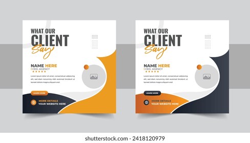 Client testimonials or customer feedback social media post web banner template, Customer service client feedback review social media post. Customer feedback testimonial social media post web banner