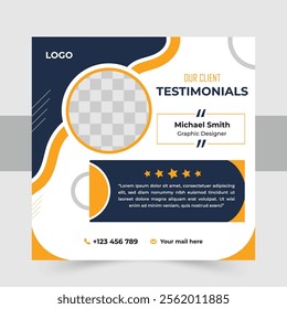 Client testimonials or customer feedback social media post web banner template, Customer service client feedback review social media post. Client feedback social media post banner template