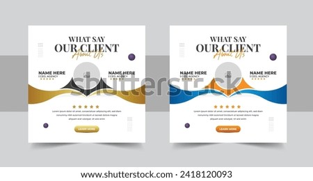 Client testimonials or customer feedback social media post web banner template, Customer service client feedback review social media post. Client feedback social media post banner template vector