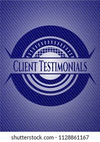 Client Testimonials emblem with denim texture