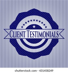 Emblema de Testimonios de Cliente con fondo jean