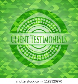 Client Testimonials green emblem. Mosaic background