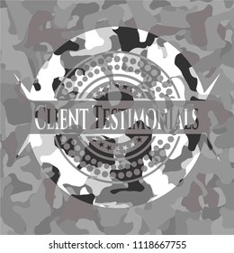 Client Testimonials grey camouflage emblem