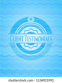 Client Testimonials light blue warer style emblem.