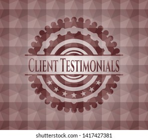 Client Testimonials red emblem or badge with geometric pattern background. Seamless.