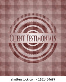 Client Testimonials red seamless badge with geometric pattern background.