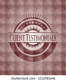 Client Testimonials red seamless emblem with geometric pattern background.