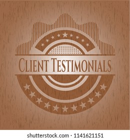 Client Testimonials retro style wood emblem