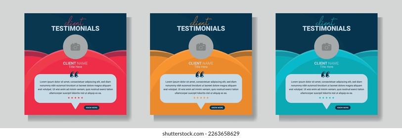 client testimonials social media post design set. Customer service feedback review social media post template
