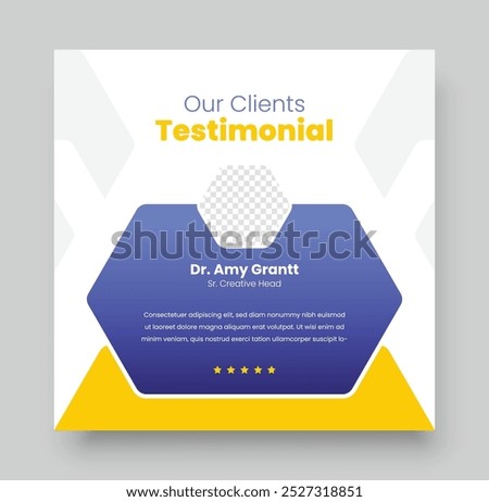 Client testimonials social media post design, Customer feedback review or client testimonial design, client testimonial comment or quote square design.