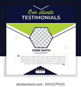 Client testimonials template design review social media post or web banner.