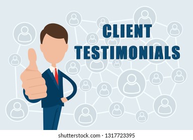 Client Testimonials text on the background of the sign of the social Internet network.