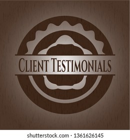 Client Testimonials wooden emblem