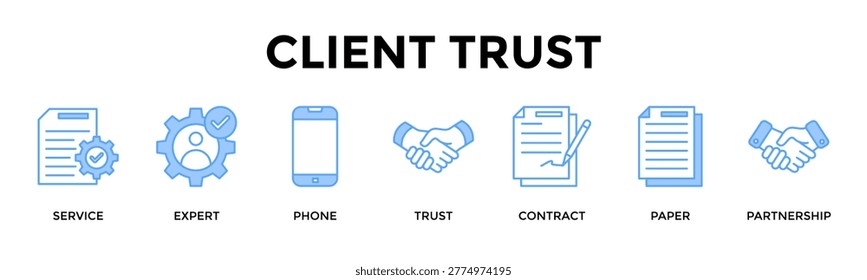 Client Trust Banner Web Icon Set Collection Pack Vector Illustration Concept For Strengthen Client Trust Through Service Communication And Reliable Agreements