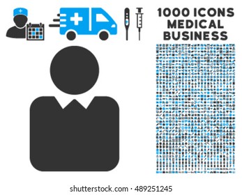 Client vector icon with 1000 medical business pictograms. Set style is flat symbols, color, white background.