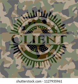 Client written on a camouflage texture