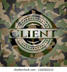 Client written on a camouflage texture