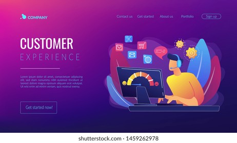 Clients assistance, call center, hotline operator, consultant manager. Customer care, seamless and personalized service, customer experience concept. Website homepage landing web page template.