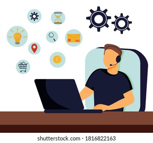Clients assistance, call center, hotline operator, consultant manager. Customer care, seamless and personalized service, customer experience concept. Pink coral blue vector isolated illustration