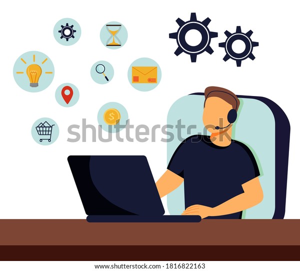 Clients Assistance Call Center Hotline Operator Stock Vector Royalty Free 1816822163