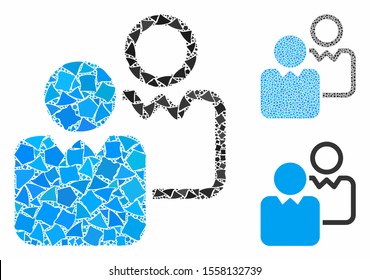 Clients composition of inequal items in variable sizes and color tints, based on clients icon. Vector trembly elements are organized into composition. Clients icons collage with dotted pattern.